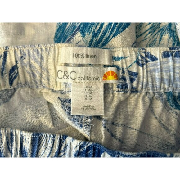 C & C California Women's White Blue Tropical Print 100% Linen Shorts Size Medium - Picture 3 of 3
